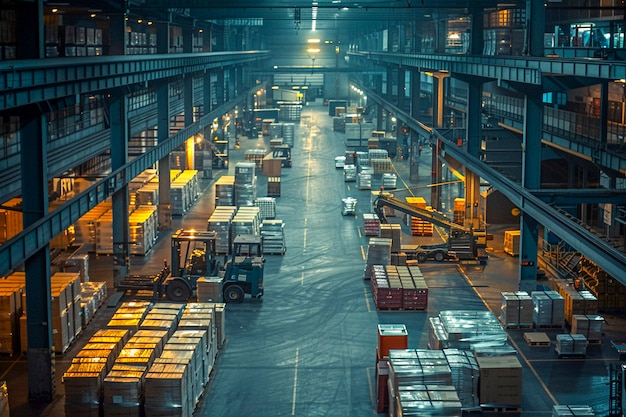 Photorealistic scene with warehouse logistics operations