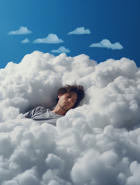 Photorealistic style clouds and man