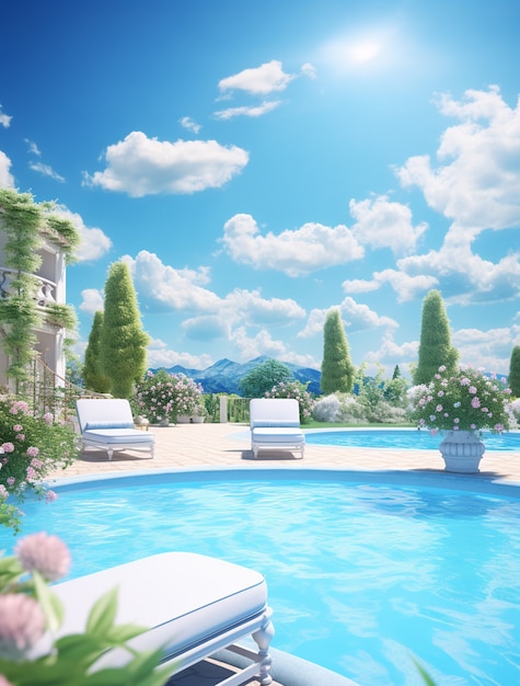 Free photo photorealistic style clouds and pool