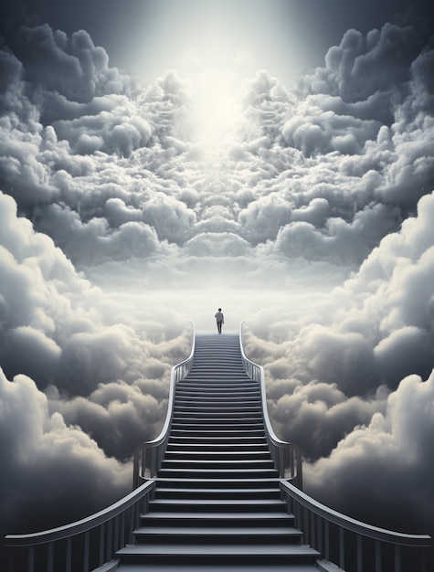 Photorealistic style clouds and stairs