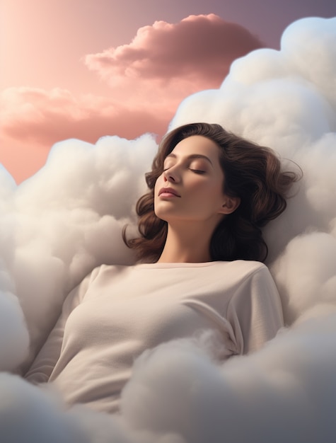 Photorealistic style clouds and woman