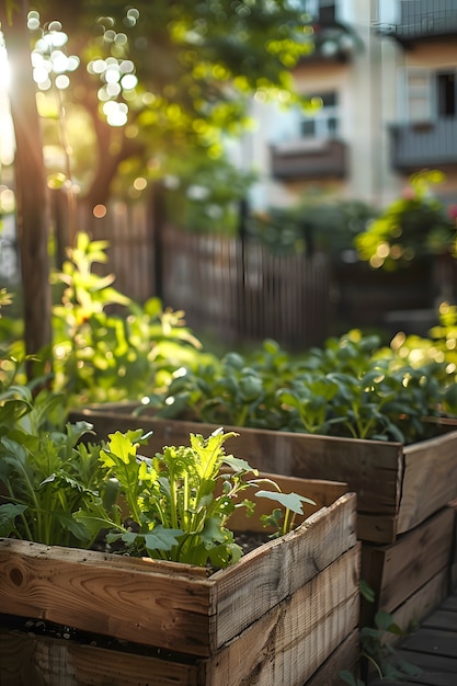 Photorealistic sustainable garden with home grown plants