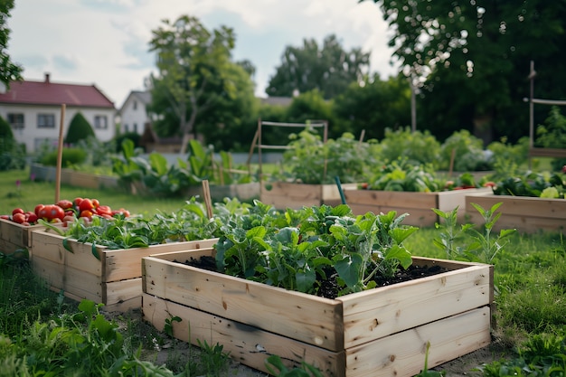 Photorealistic sustainable garden with home grown plants