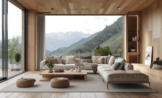 Free Photo photorealistic timber house interior with wooden decor and furnishings