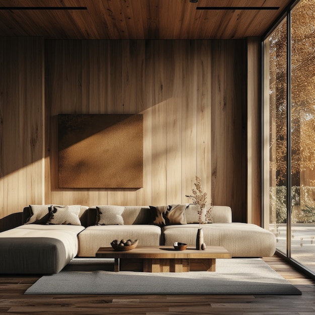 Free Photo photorealistic timber house interior with wooden decor and furnishings