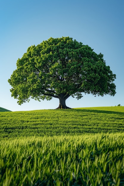 Photorealistic tree with branches and trunk outside in nature