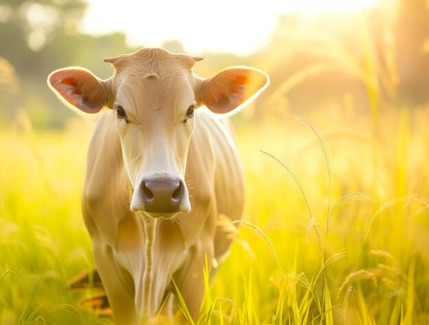 Photorealistic view of cow grazing outdoors