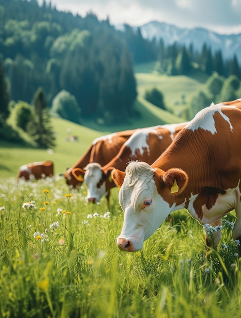 Free photo photorealistic view of cows grazing in nature outdoors