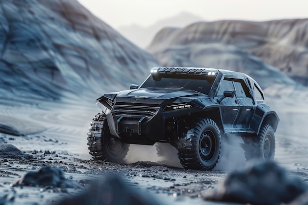 Free photo photorealistic view of off-road car with nature terrain and weather conditions