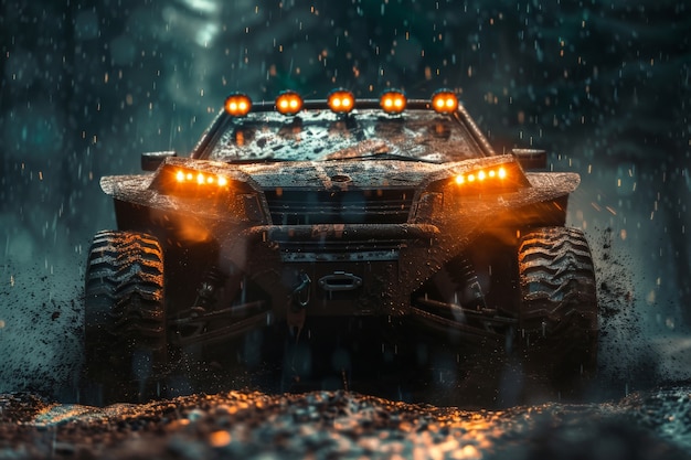 Free photo photorealistic view of off-road vehicle with nature terrain and weather conditions