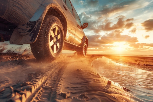 Free photo photorealistic view of off-road vehicle with nature terrain and weather conditions