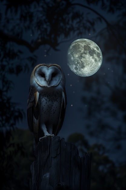 Free photo photorealistic view of owl bird at night