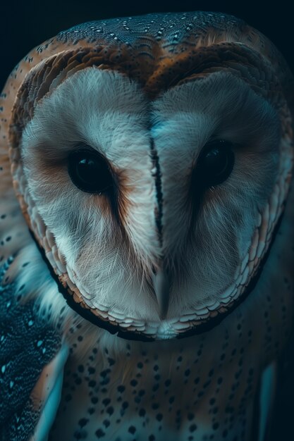 Photorealistic view of owl bird at night