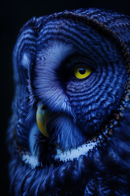 Photorealistic view of owl bird at night