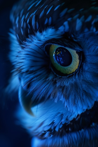 Photorealistic view of owl bird at night