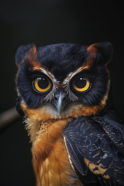 Photorealistic view of owl bird at night