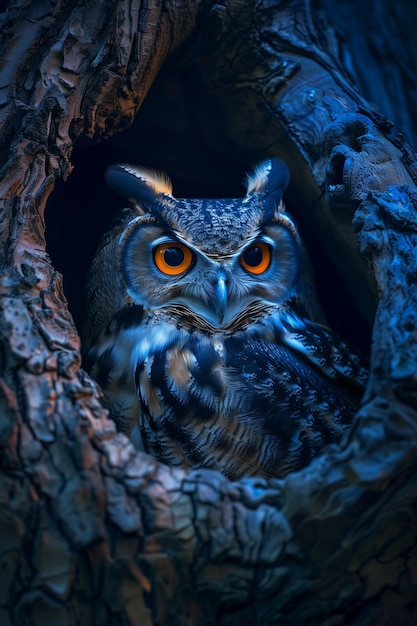 Free Photo photorealistic view of owl bird at night