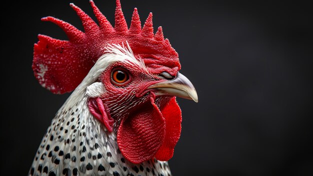 Photorealistic view of rooster with beak and feathers