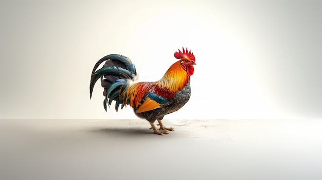 Photorealistic view of rooster with beak and feathers