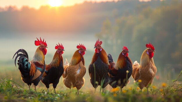 Photorealistic view of rooster with beak and feathers