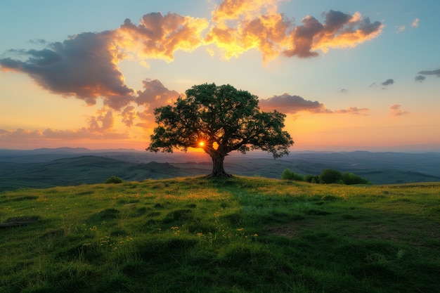 Photorealistic view of tree in nature with branches and trunk