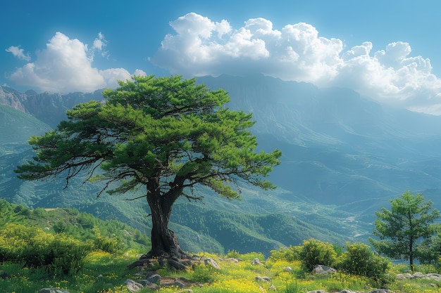 Photorealistic view of tree in nature with branches and trunk