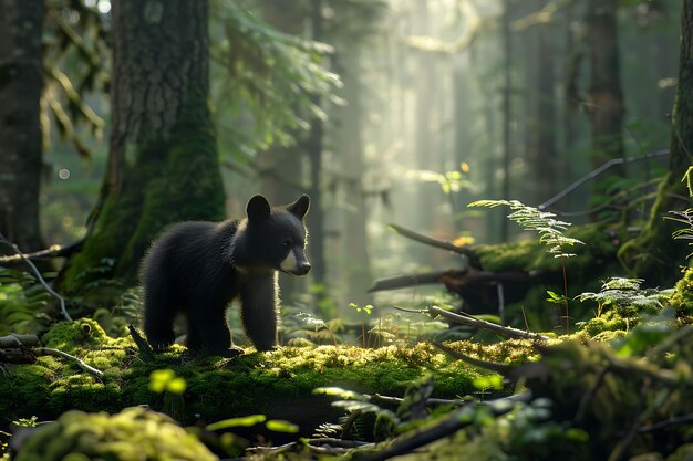 Photorealistic view of wild bear in its natural environment