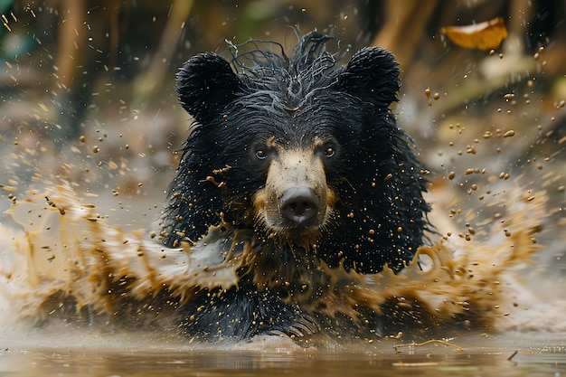 Photorealistic view of wild bear in its natural environment