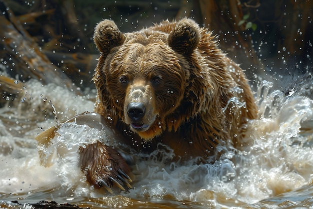 Photorealistic view of wild bear in its natural environment