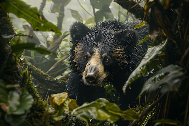 Photorealistic view of wild bear in its natural environment