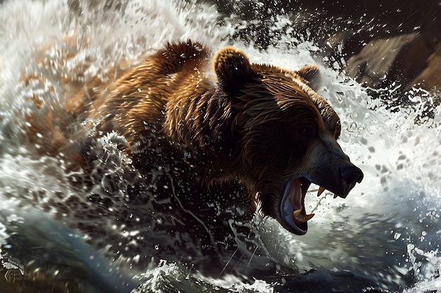 Photorealistic view of wild bear in its natural environment