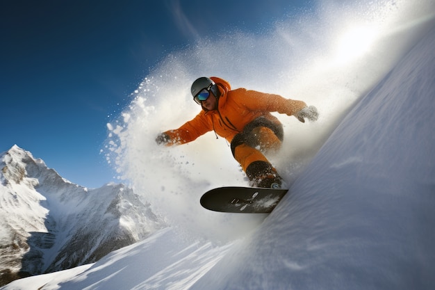 Free photo photorealistic wintertime scene with people snowboarding