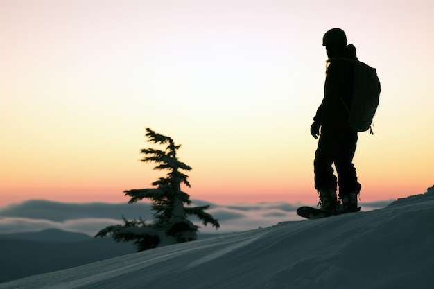 Free photo photorealistic wintertime scene with people snowboarding