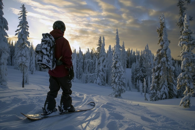 Free photo photorealistic wintertime scene with people snowboarding