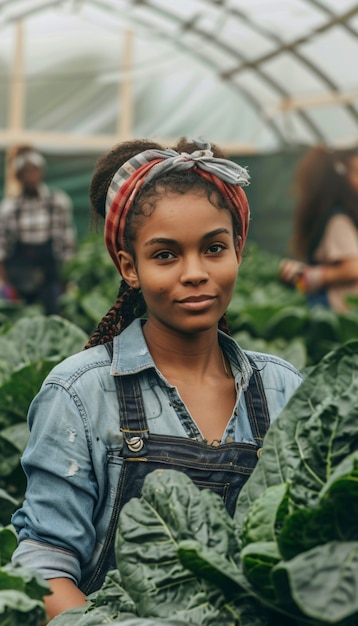 Free photo photorealistic woman in an organic sustainable garden harvesting produce