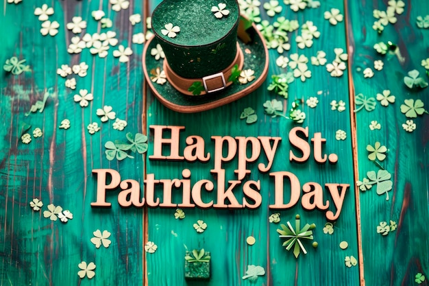 Free Photo phrase quothappy st patricks39 dayquot written on a green background with green clovers and confetti background