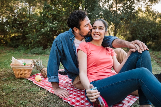 Picnic concept with couple in love