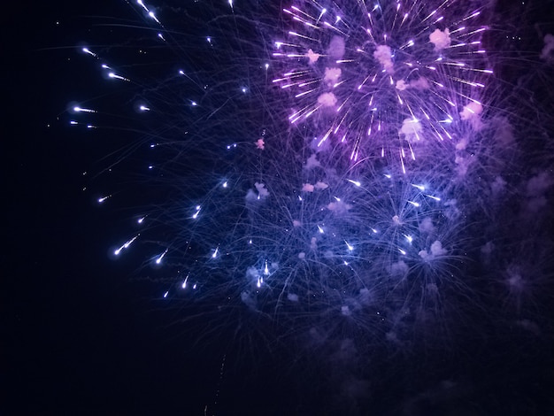 Picture of blue and purple fireworks during the night