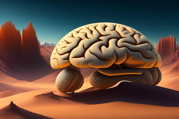 A picture of a brain in a desert with the word brain on it