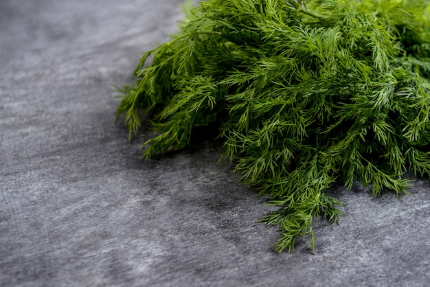 Picture of green dill on grey table