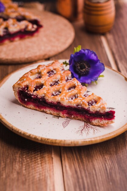 Piece of tasty pie on plate