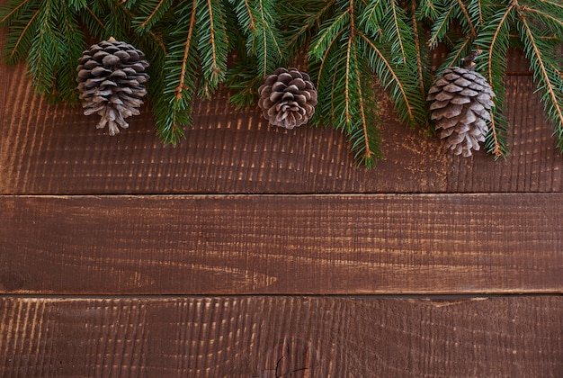 Piece of wreath on the wooden plank