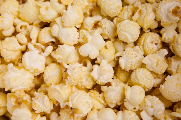 Pieces of white popcorn mixed with each other