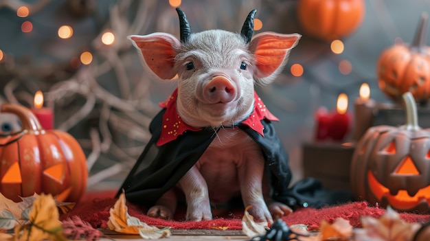 Free Photo pig wearing halloween costume