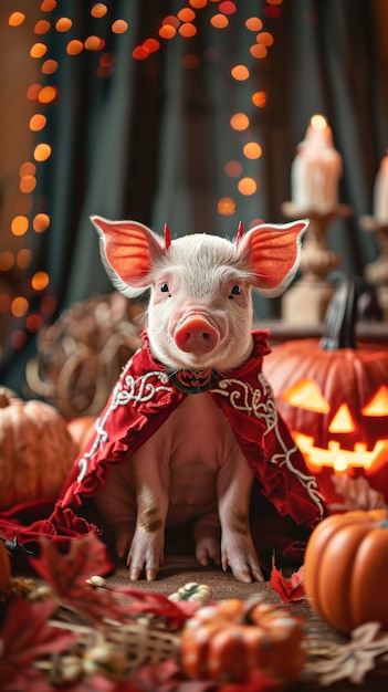 Free Photo pig wearing halloween costume