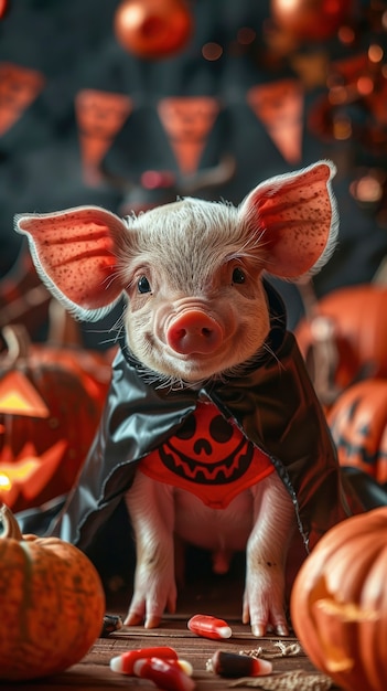 Free Photo pig wearing halloween costume