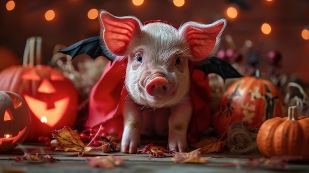 Free photo pig wearing halloween costume