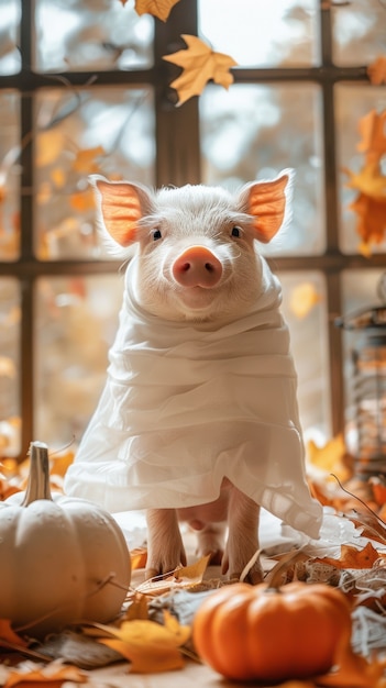 Free Photo pig wearing halloween costume