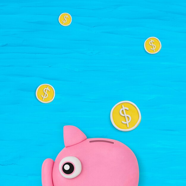 Piggy bank finance background DIY dry clay creative art for kids