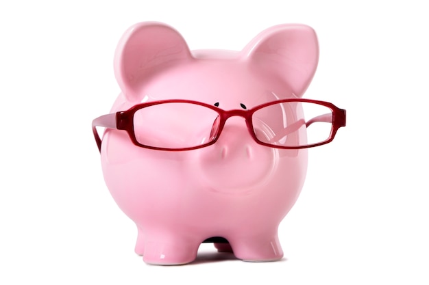 Piggybank with red glasses